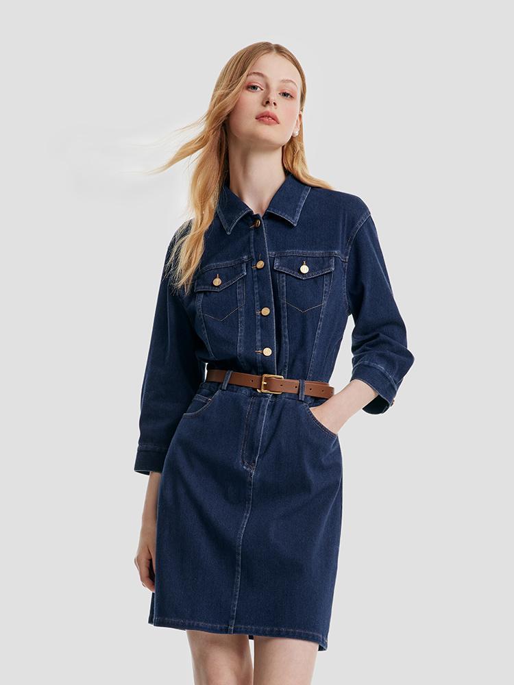 Kemerli Denim Mini Elbise