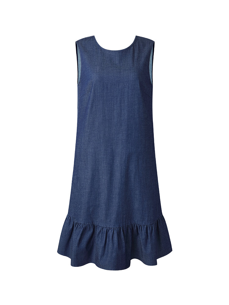 Lyocell Denim A-Line Kadın Midi Yelek Elbise