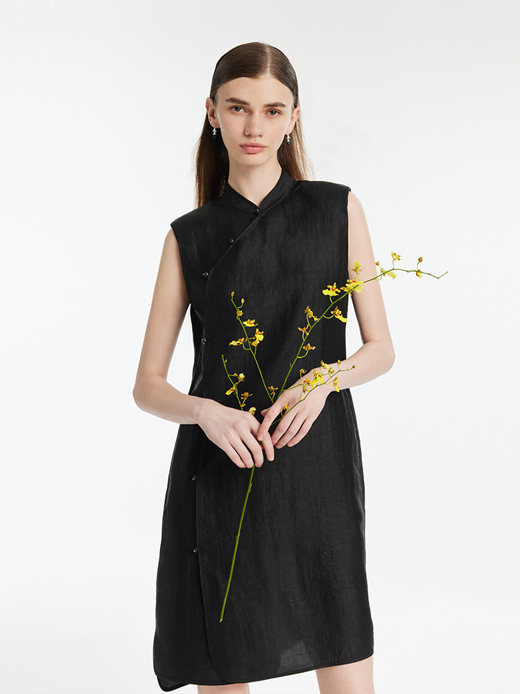 Xiang Yun İpek Asimetrik Etek Kadın Qipao Mini Elbise
