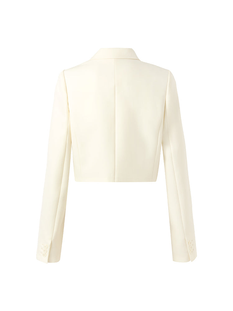 Kamgarn Yün Yaka Kadın Crop Blazer