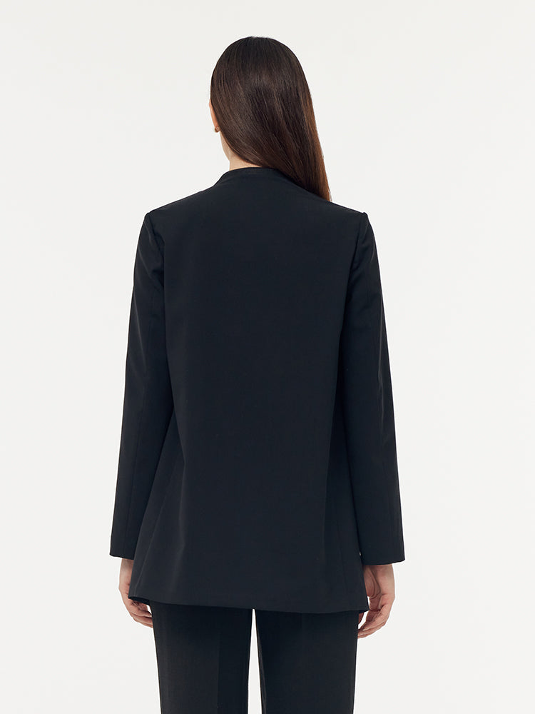 Makinede Yıkanabilir Yün Yakasız Unisex Blazer