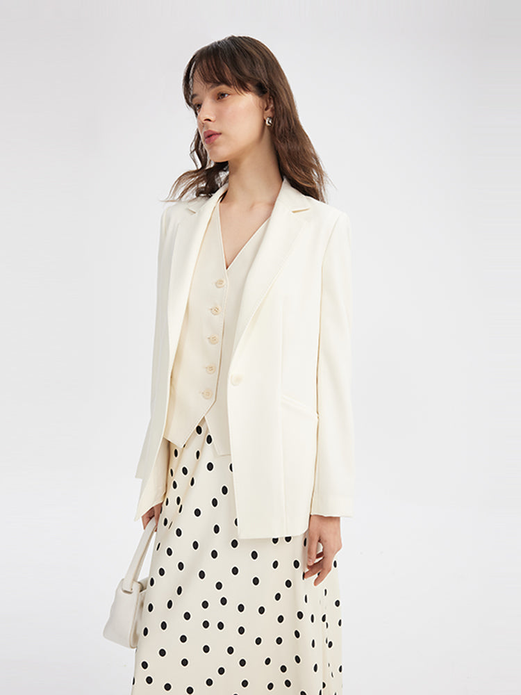Kamgarn Yün Tek Düğme Kadın Blazer