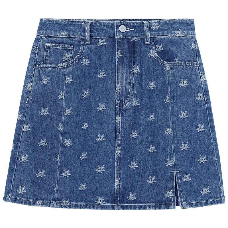 Jakarlı Denim Yarım Kadın Etek