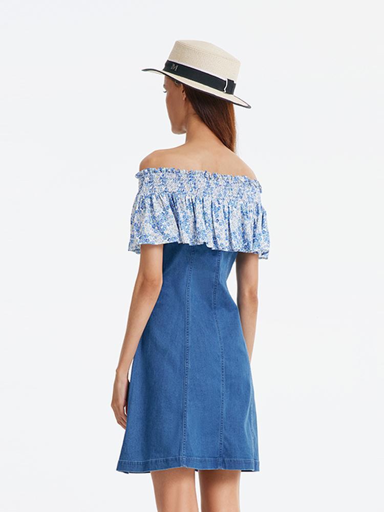 Patchwork Çiçekli Denim Elbise