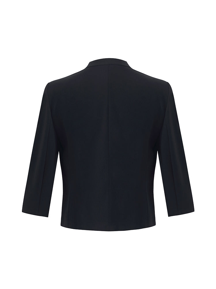 Triasetat 3/4 Kollu Kadın Crop Blazer