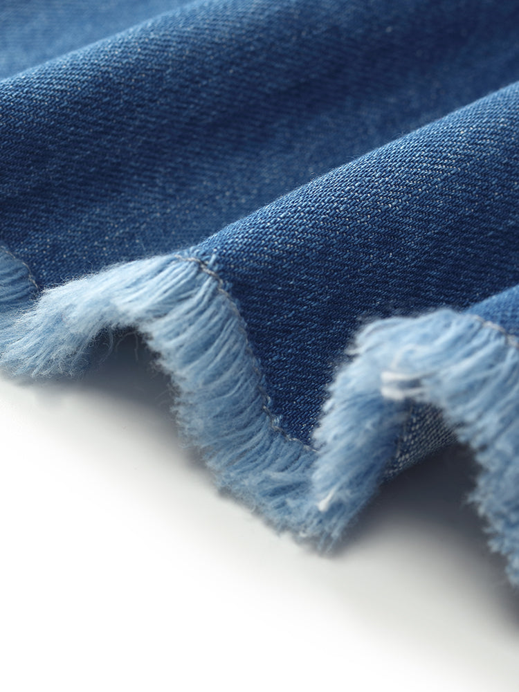 Denim Asimetrik Yırtmaçlı Kadın Etek