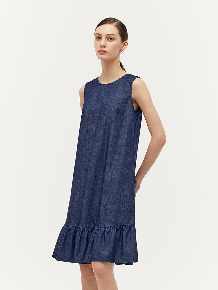 Lyocell Denim A-Line Kadın Midi Yelek Elbise