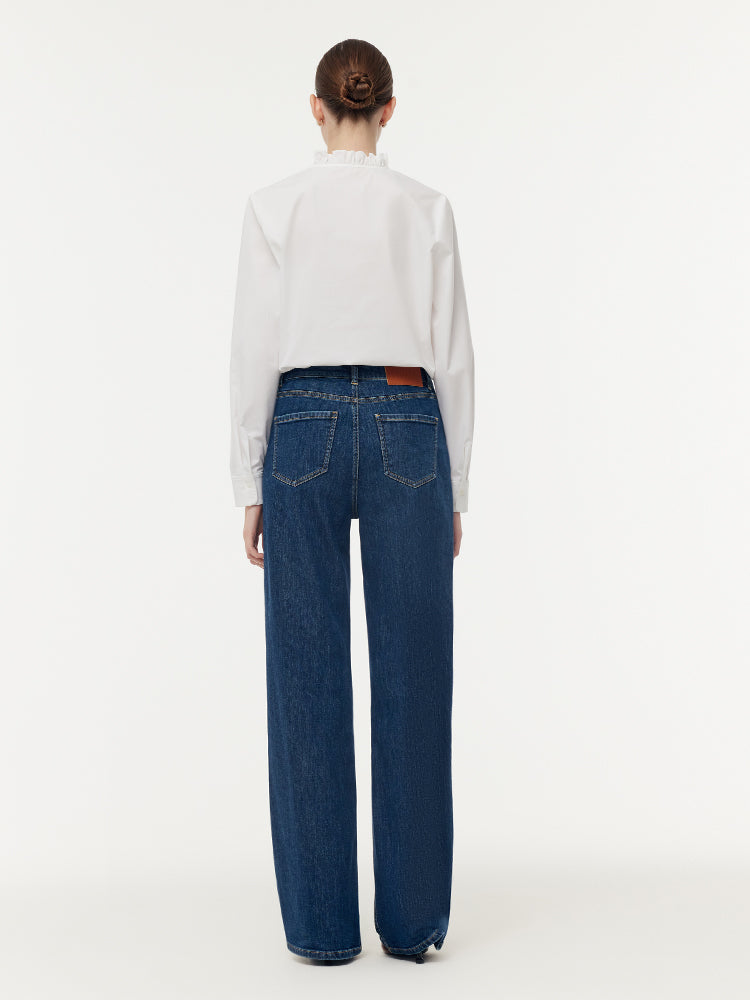 Denim Ayarlanabilir Bel Kadın Düz Kot
