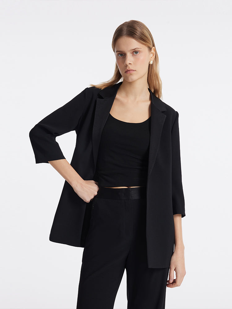 Triasetat 3/4 Kollu İpli Kemerli Kadın Blazer