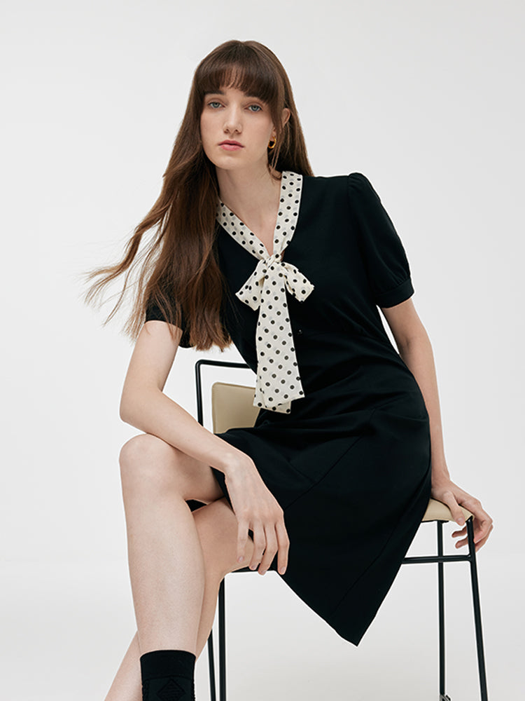 Papyon Boyun Patchwork Kadın Mini Elbise