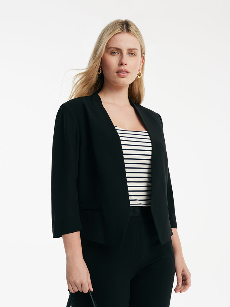 Triasetat 3/4 Kollu Kadın Crop Blazer