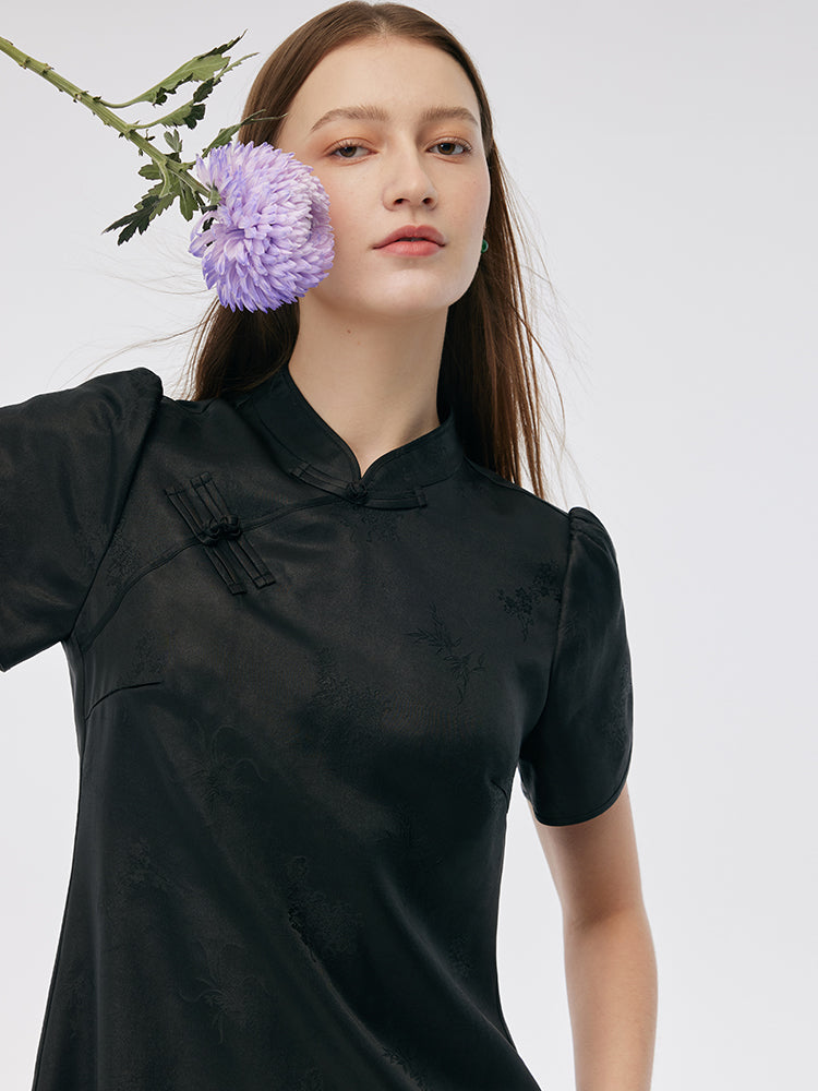 Xiang Yun İpek Kadın Qipao Midi Elbise