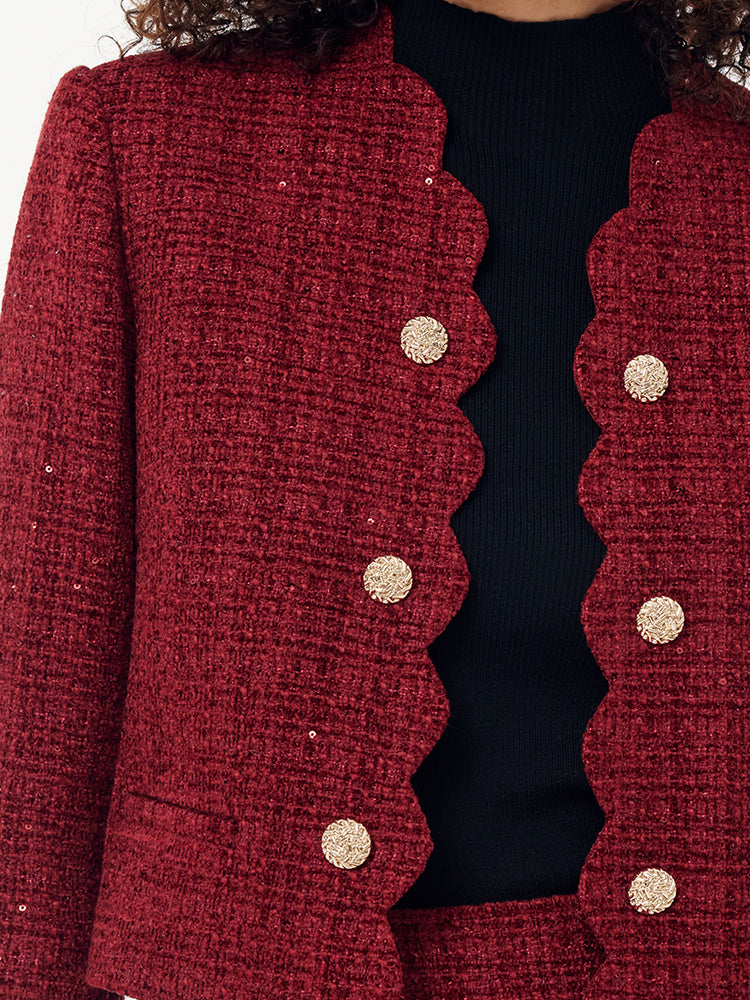 Tüvit Payetler Fisto Trim Kadın Crop Ceket