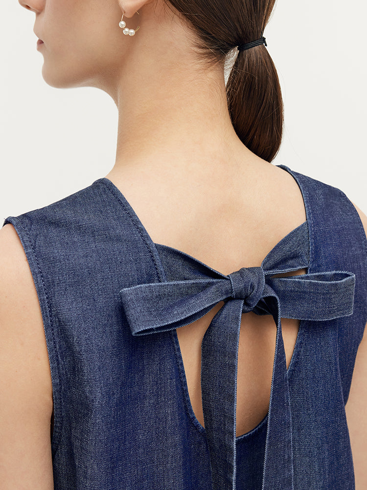 Lyocell Denim A-Line Kadın Midi Yelek Elbise