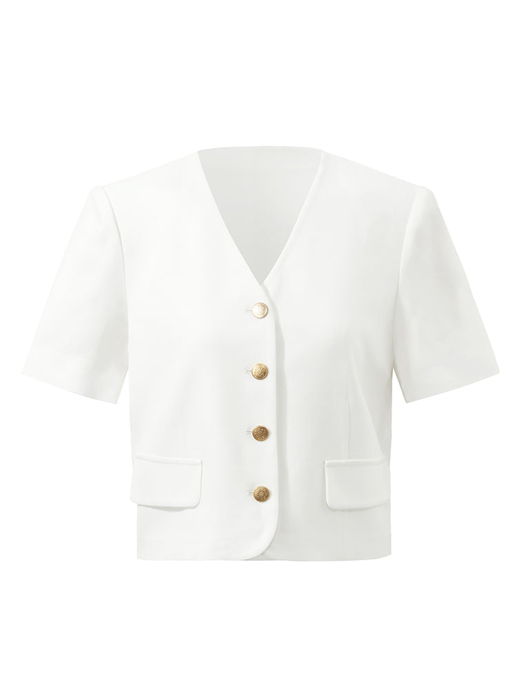 Asetat Tek Sıralı Kadın Crop Blazer