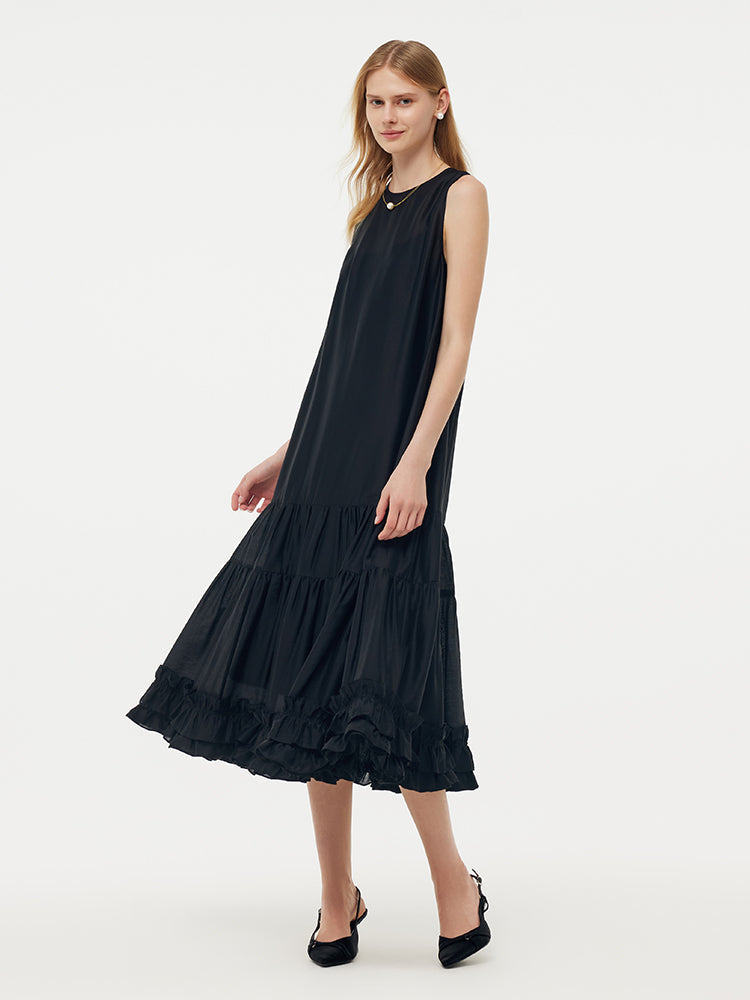Tencel Kadın Katlı Yelek Midi Elbise Slip Elbise Ve Kemerli