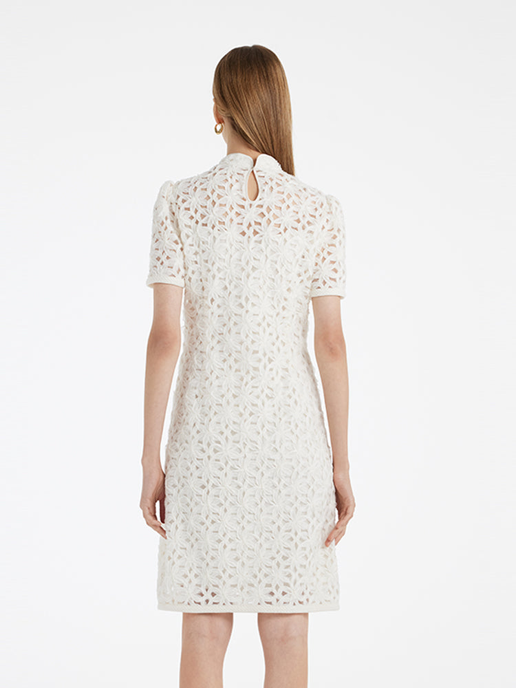 Ajur Hakim Yaka Kadın Qipao Mini Elbise