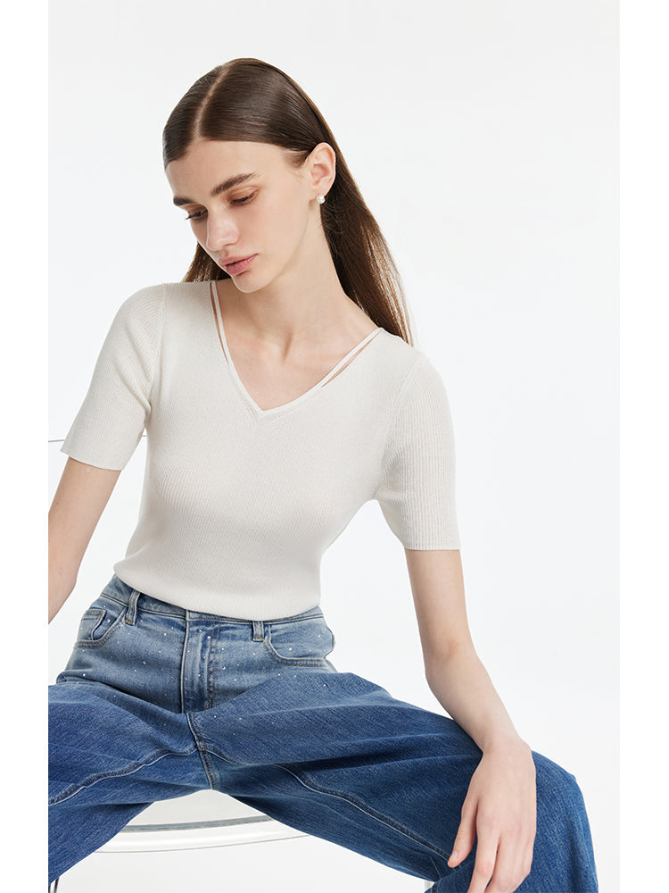 Tencel-İpek Karışımlı Dekolteli Kadın Örme Üst