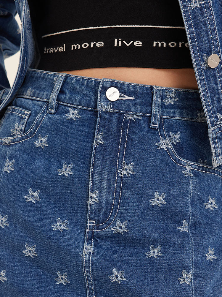 Jakarlı Denim Yarım Kadın Etek