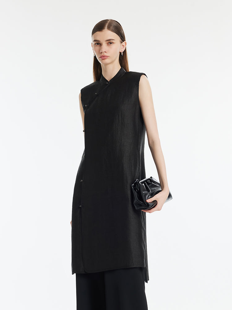 Xiang Yun İpek Asimetrik Etek Kadın Qipao Mini Elbise