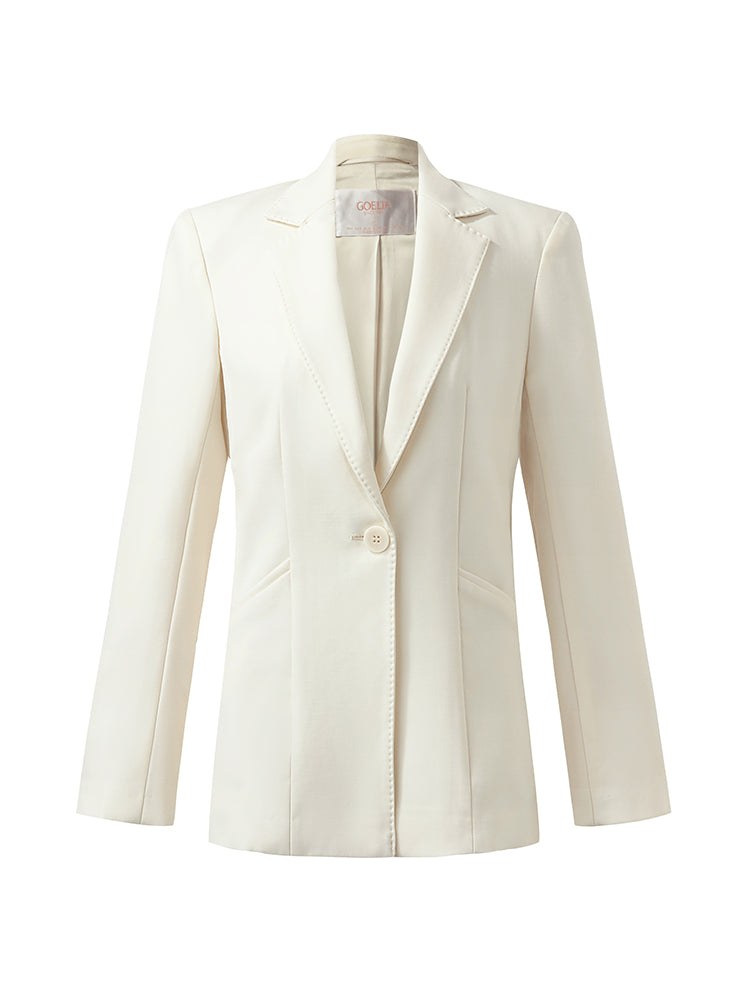 Kamgarn Yün Tek Düğme Kadın Blazer