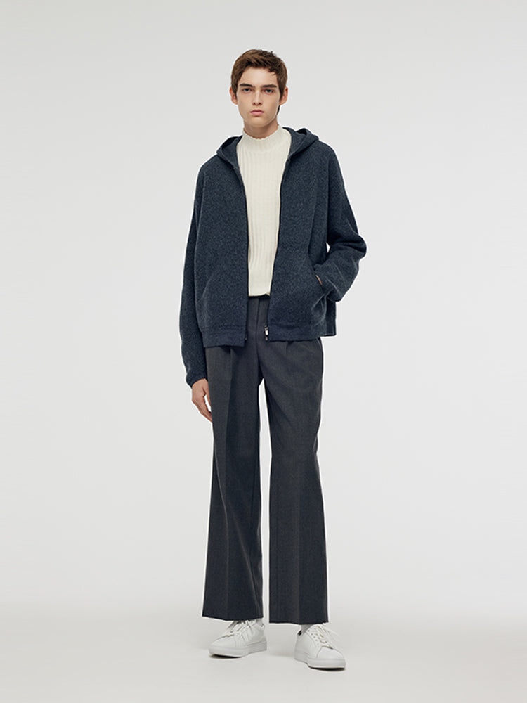 %100 Fırçalanmış Yün Fermuarlı Unisex Kapüşonlu Üst