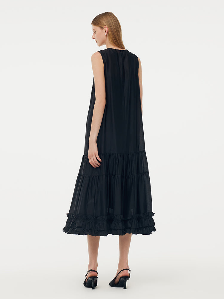 Tencel Kadın Katlı Yelek Midi Elbise Slip Elbise Ve Kemerli