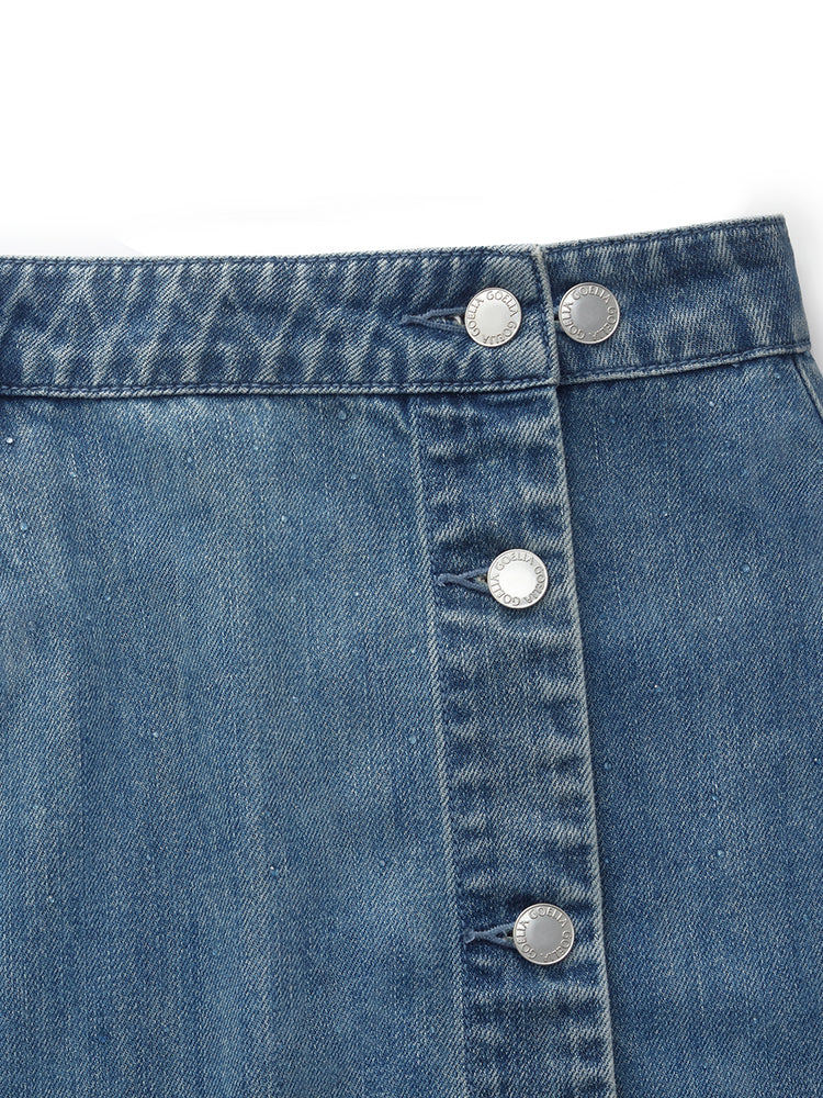 %100 Pamuk Denim Simli Ayarlanabilir Bel Kadın Etek