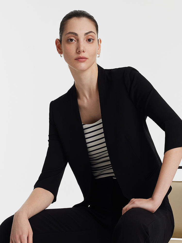 Triasetat 3/4 Kollu Kadın Crop Blazer