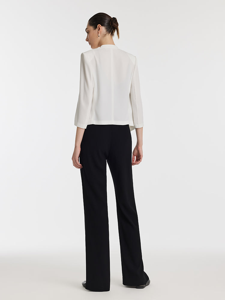 Triasetat 3/4 Kollu Kadın Crop Blazer