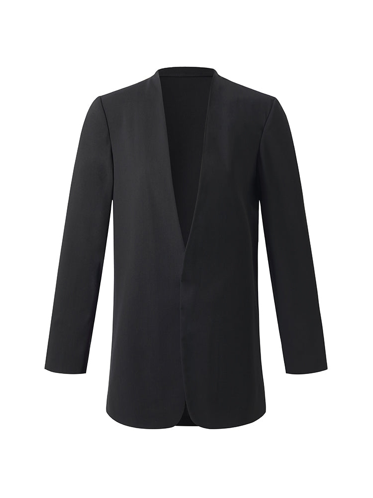 Makinede Yıkanabilir Yün Yakasız Unisex Blazer