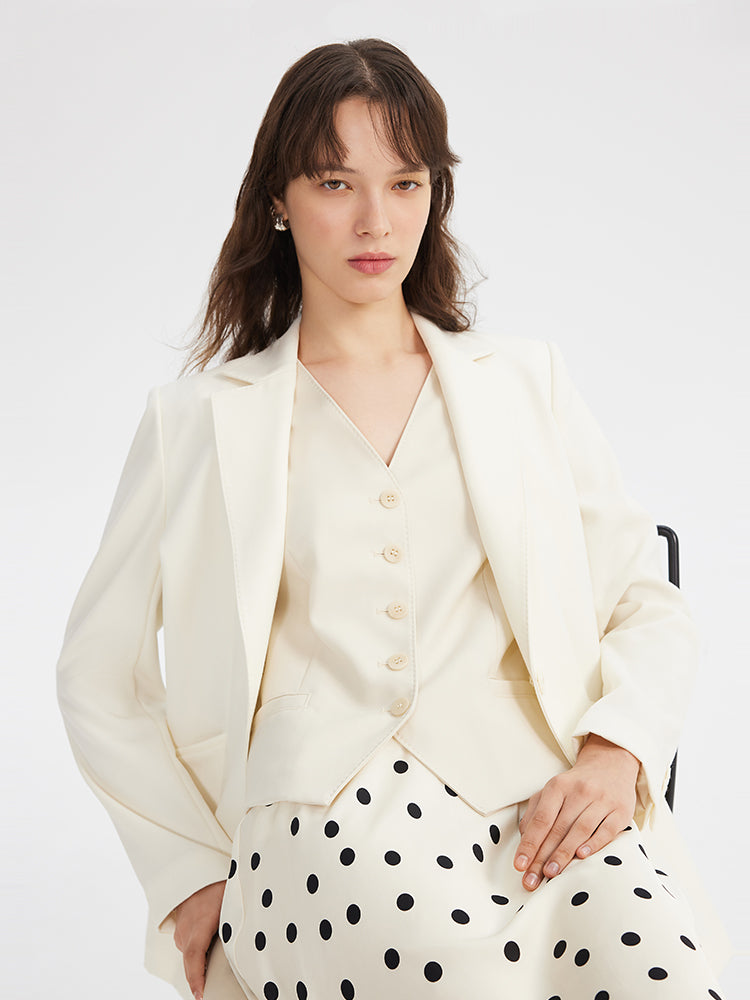 Kamgarn Yün Tek Düğme Kadın Blazer