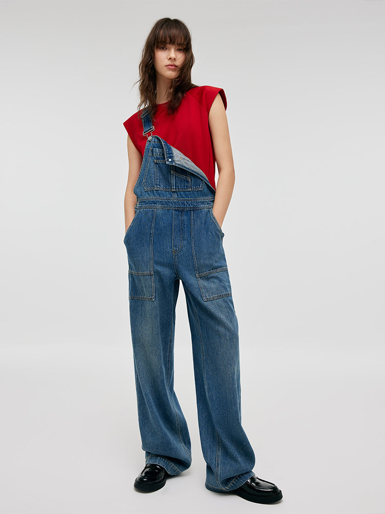Denim Düz Tam Boy Kadın Tulumları