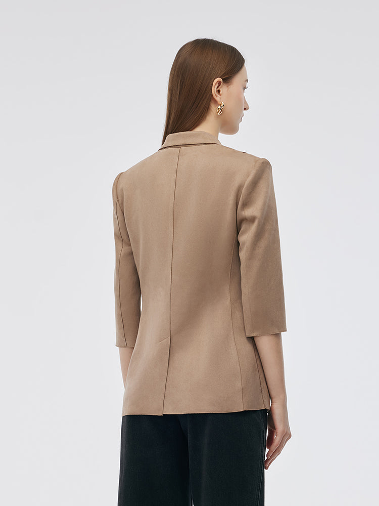 Suni Süet Tek Düğme 3/4 Kol Kadın Blazer