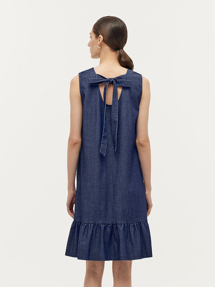Lyocell Denim A-Line Kadın Midi Yelek Elbise