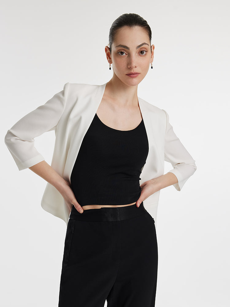 Triasetat 3/4 Kollu Kadın Crop Blazer