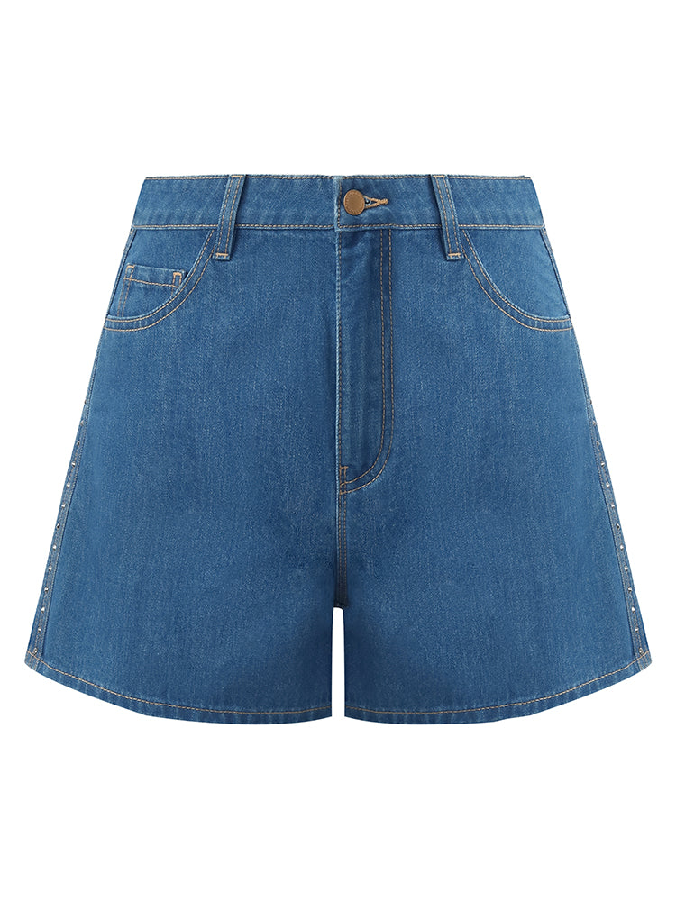Taşlı Denim A-Line Kadın Şort