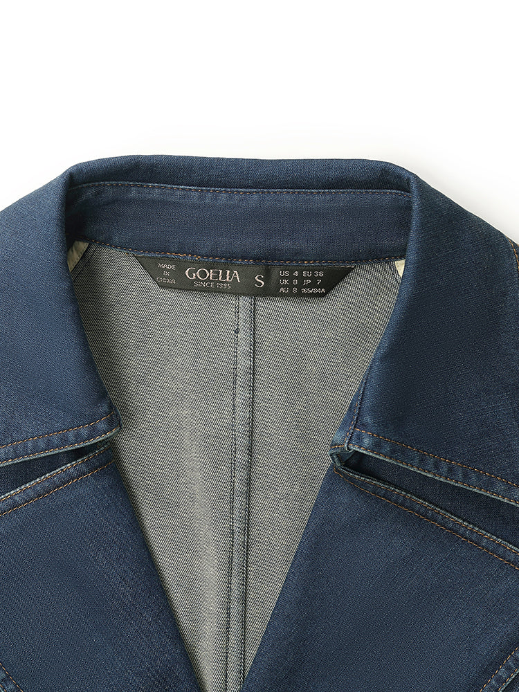 Denim Yaka Kadın Kemerli Trençkot
