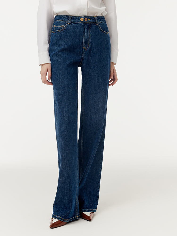 Denim Ayarlanabilir Bel Kadın Düz Kot