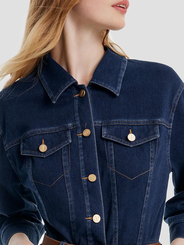 Kemerli Denim Mini Elbise
