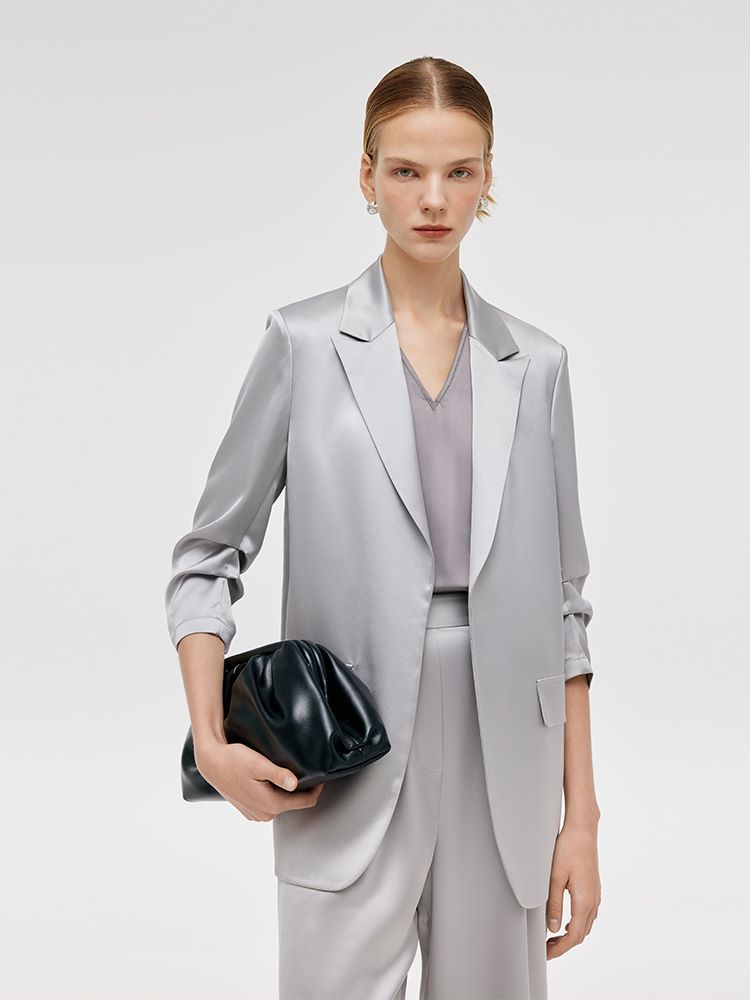 Asetat 3/4 Dantelli Kollu Kadın Blazer