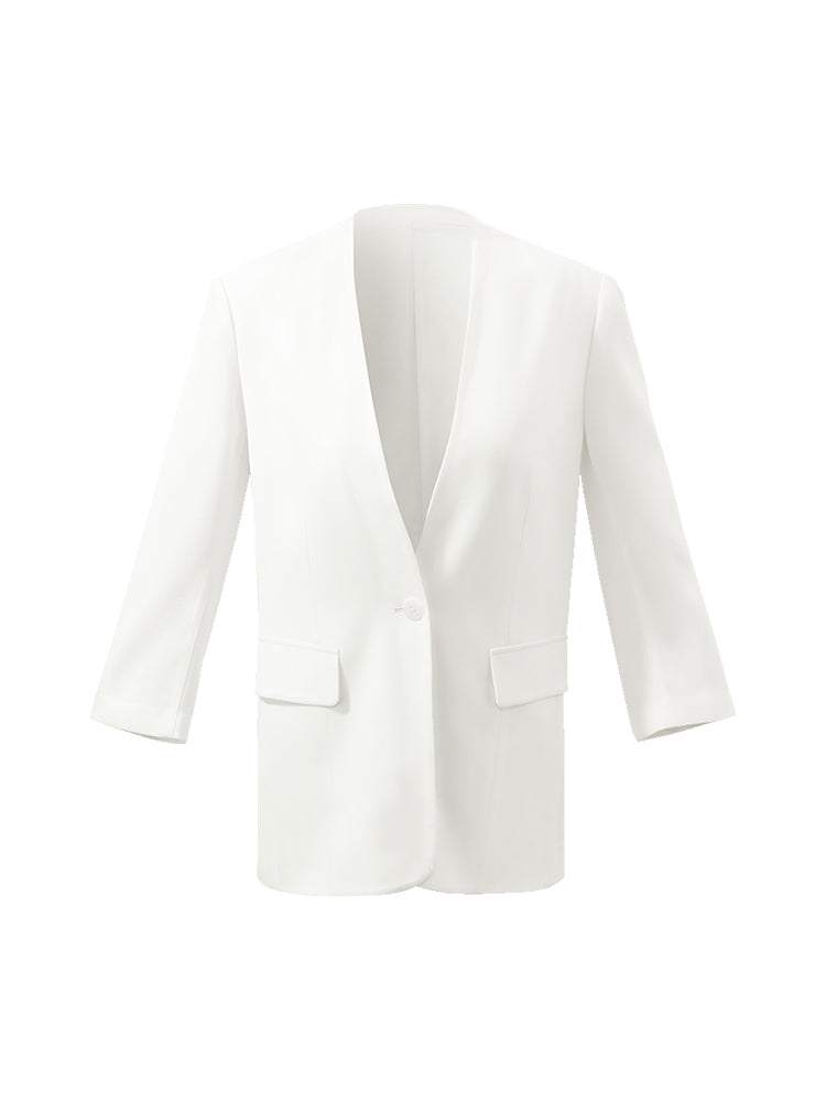 Asetat 3/4 Kollu Tek Düğme Kadın Blazer