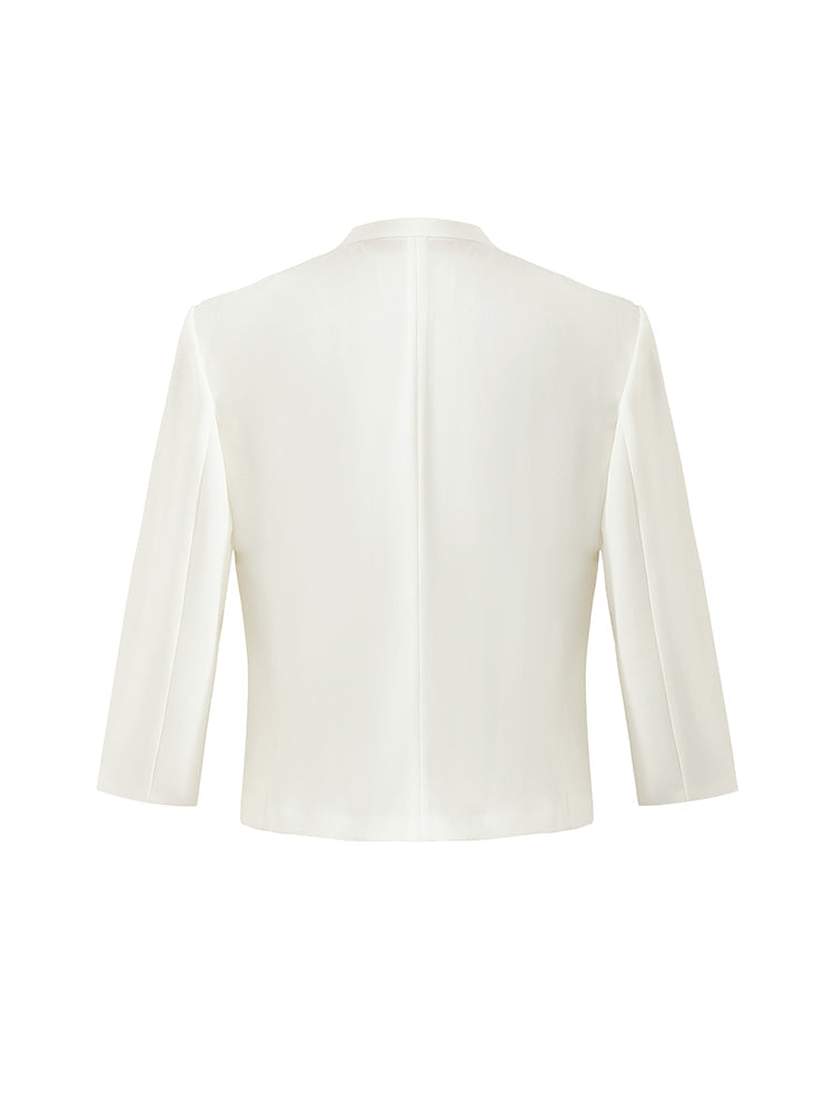 Triasetat 3/4 Kollu Kadın Crop Blazer