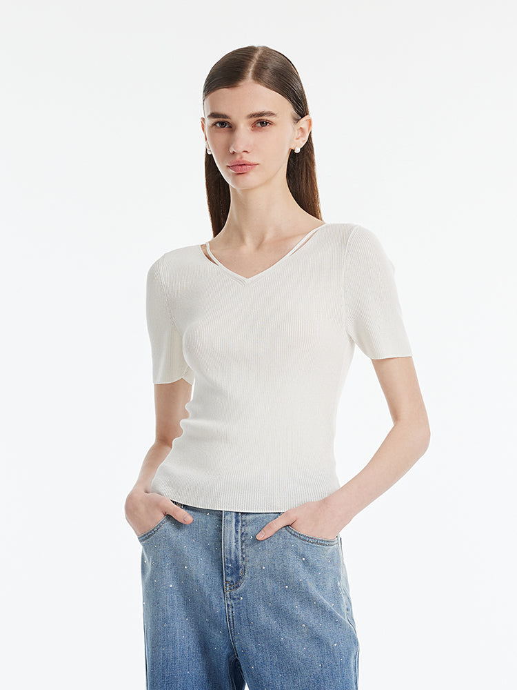 Tencel-İpek Karışımlı Dekolteli Kadın Örme Üst