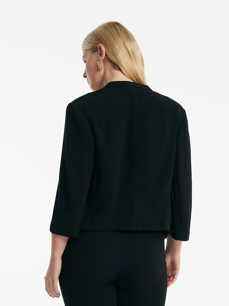 Triasetat 3/4 Kollu Kadın Crop Blazer