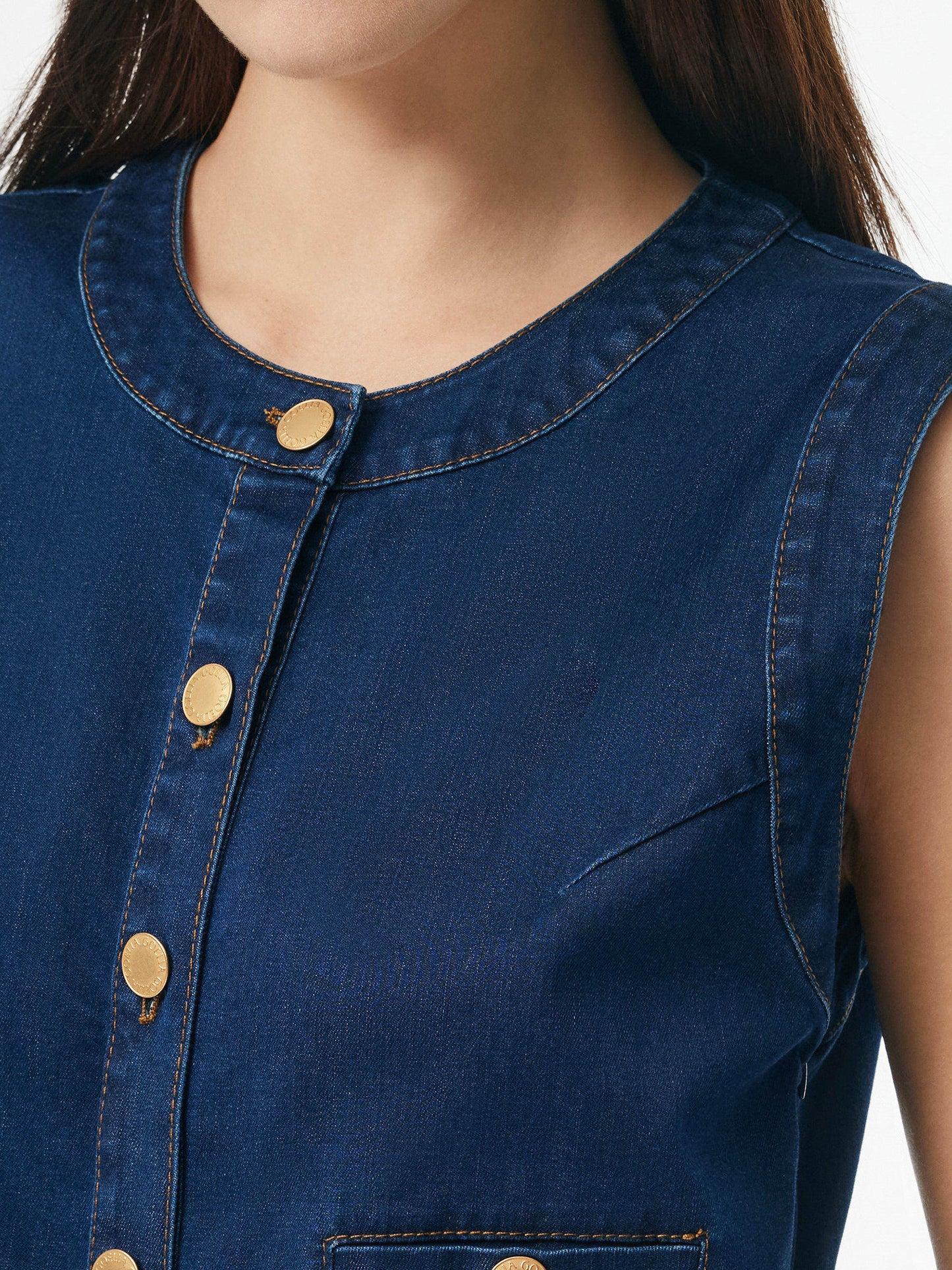 Denim Streç Ön Düğme Kadın Mini Elbise