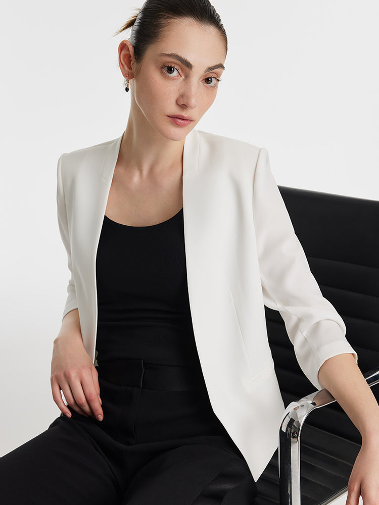 Triasetat 3/4 Kollu Kadın Crop Blazer