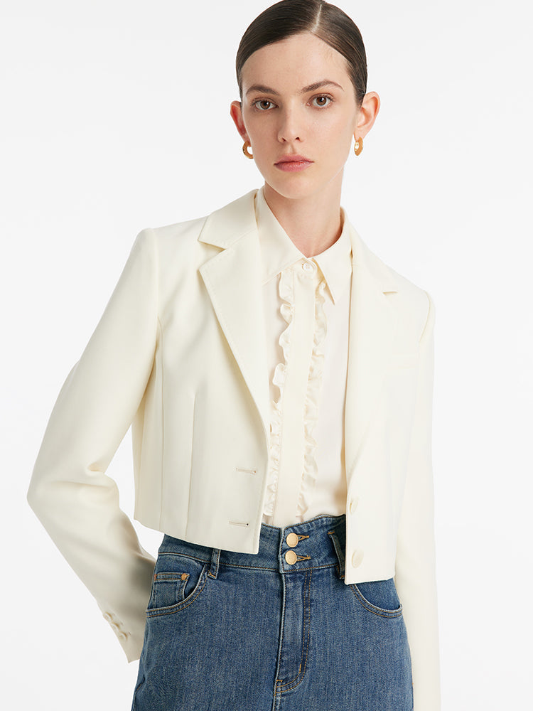 Kamgarn Yün Yaka Kadın Crop Blazer