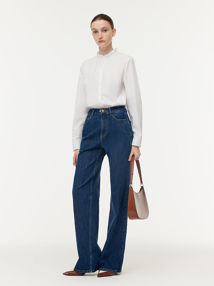 Denim Ayarlanabilir Bel Kadın Düz Kot
