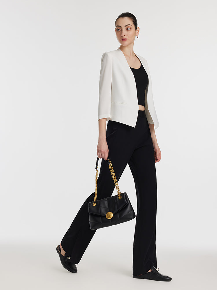 Triasetat 3/4 Kollu Kadın Crop Blazer